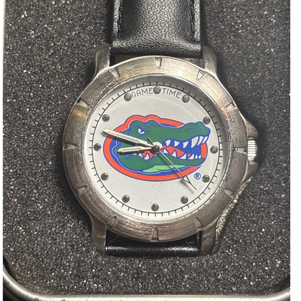 GameTime‎ Florida Gators Men's Watch Black Leather Band Silver Tone Case